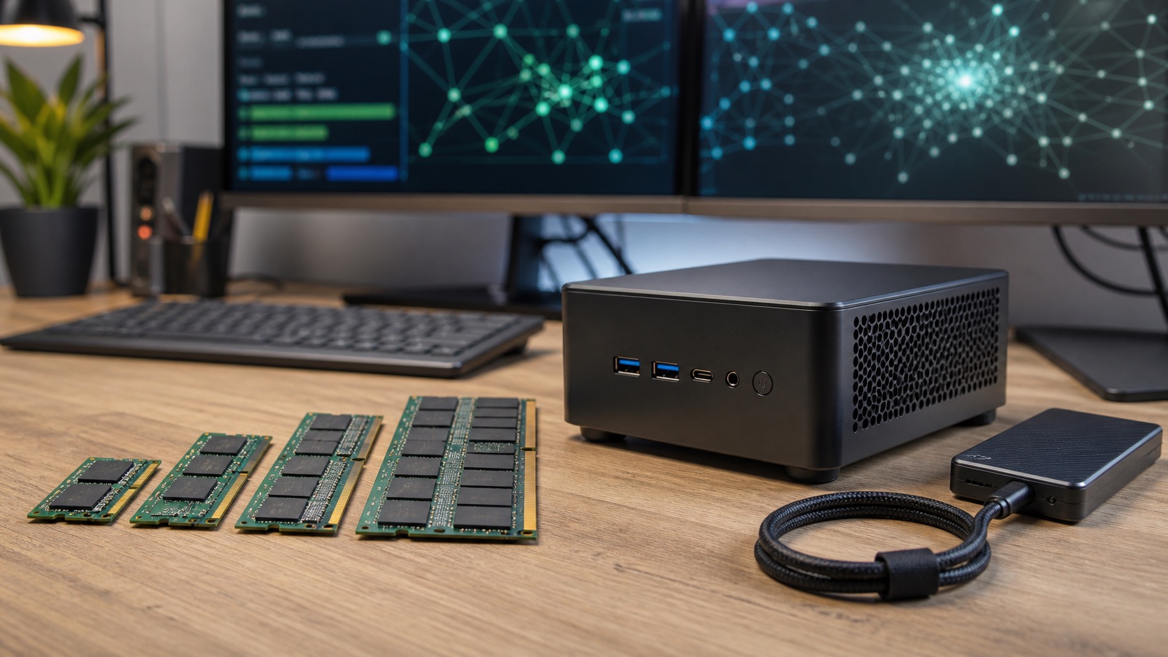 Mini PC local AI workstation with memory modules arranged by capacity